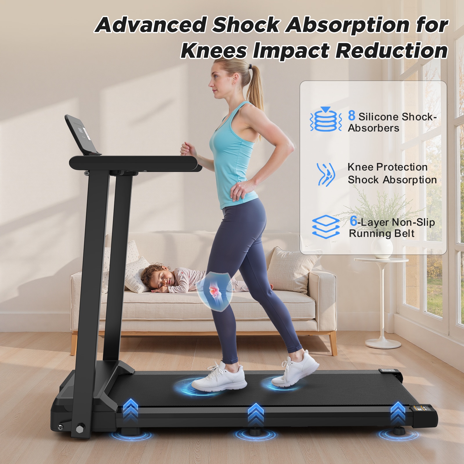 Folding Treadmill With Handles (Small Home Model) - 300lb Weight Capacity & 2.5HP Quiet Motor_voghion.com